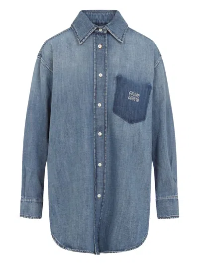 Miu Miu Logo-patch Shirt In Blue