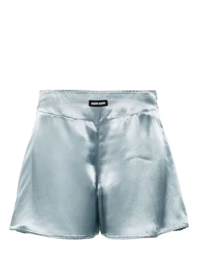 Miu Miu Shorts Mit Logo-patch In Blue