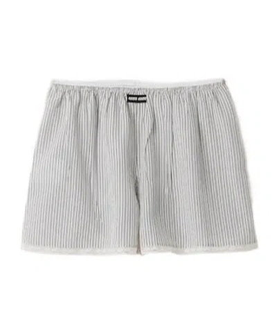 Miu Miu Logo-patch Striped Shorts In Multi