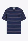 Miu Miu Logo Patch Striped T-shirt In Blue
