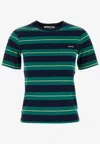 Miu Miu Fitted Striped Cotton T-shirt In Green
