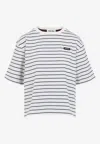 Miu Miu Logo Patch Striped T-shirt In White