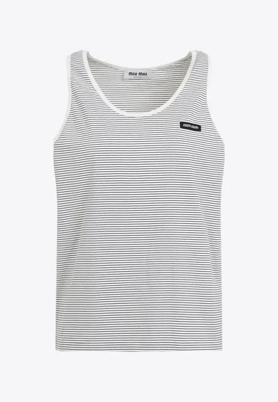 MIU MIU LOGO PATCH STRIPED TANK TOP