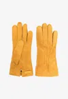 Miu Miu Logo Patch Suede Gloves In Yellow