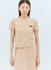 Miu Miu Logo-patch Cropped T-shirt In Beige