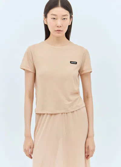 Miu Miu Logo Patch T-shirt In Beige