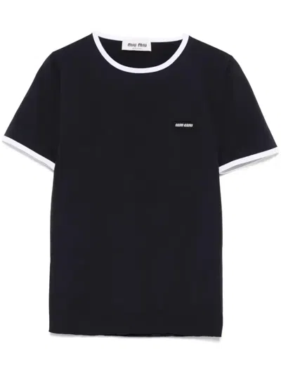 Miu Miu T-shirt Mit Logo-patch In Blue