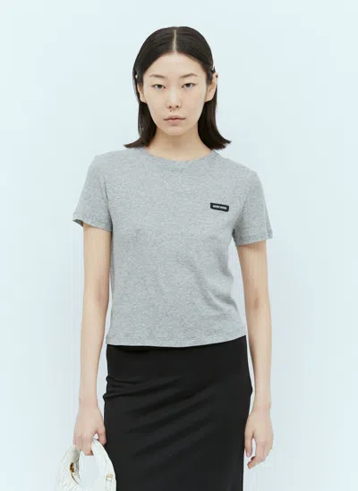 Miu Miu Logo Patch T-shirt In Gray