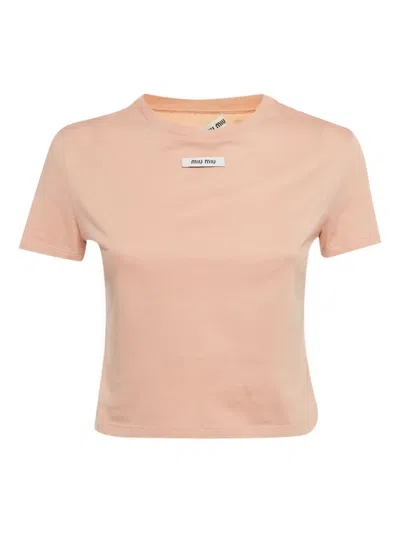 Pre-owned Miu Miu Logo-patch T-shirt In Neutral
