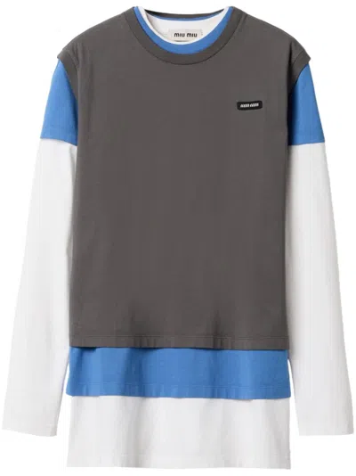 Miu Miu Cotton Layering T-shirts (pack Of 3) In F03z8 Biancoazzurroemat