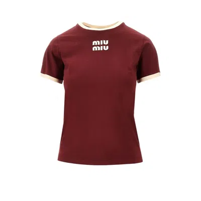Miu Miu Logo Patch T-shirt In Burgundy