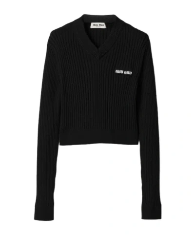 Miu Miu Logo-patch Top In Black