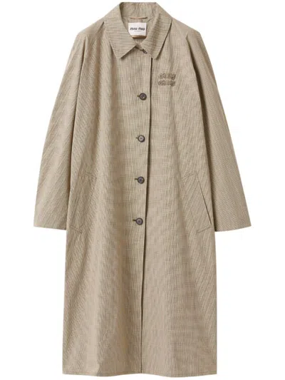 Miu Miu Logo-patch Trench Coat In Green