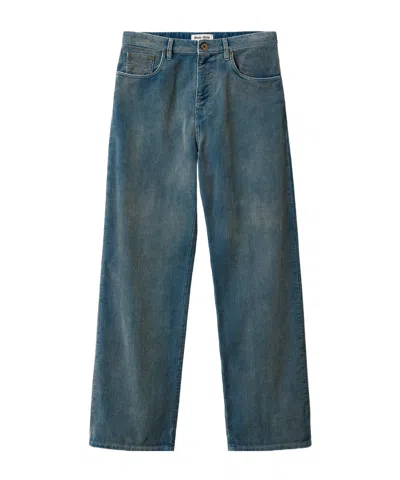 Miu Miu Logo-patch Trousers In Blue