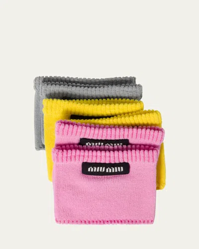 Miu Miu Logo Patch Viscose Socks, Set Of 3 In F04l9 Grigio Giallo Rosa