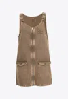 Miu Miu Logo Patch Washed Denim Mini Dress In Brown