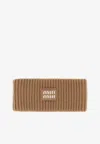 Miu Miu Logo Patch Wool-blend Headband In Brown