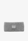 Miu Miu Logo Patch Wool-blend Headband In Gray