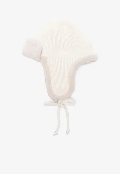 Miu Miu Logo Patch Wool Snow Hat In White
