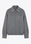 Miu Miu Logo-patch Zip-up Bomber Jacket In Wool In Gray