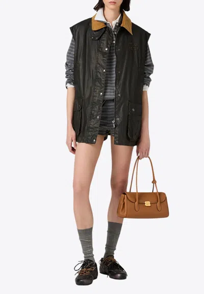 Miu Miu Logo Patch Zip-up Vest In Black