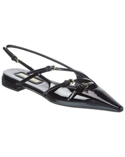 Miu Miu Logo Patent Slingback Ballerina Flat In Black
