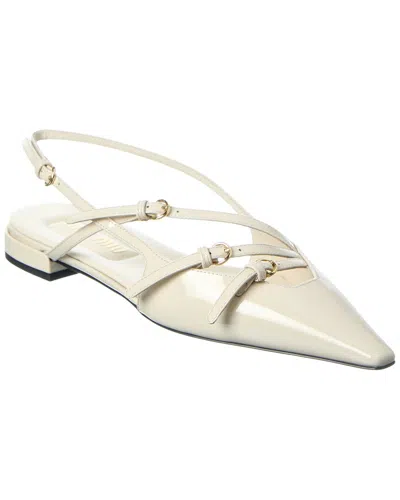 Miu Miu Logo Patent Slingback Ballerina Flat In White