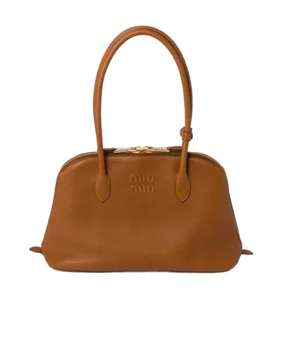 Miu Miu Logo Pattern Shoulder Bag In Brown