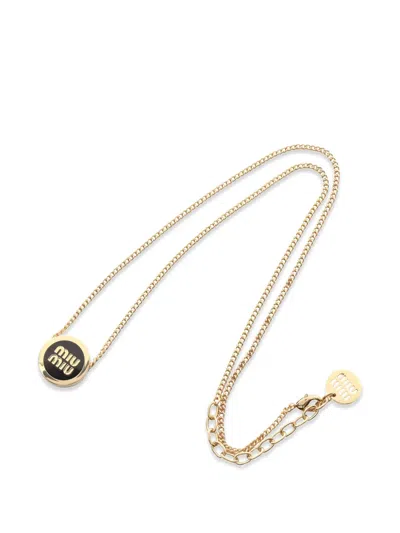 Pre-owned Miu Miu Logo-pendant Necklace In Gold