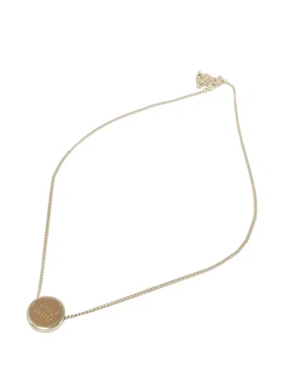 Pre-owned Miu Miu Logo Pendant Necklace In Gold