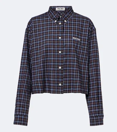 Miu Miu Check-print Cropped Shirt In Blue