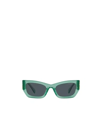 Miu Miu Logo-plaque Arm Sunglasses In Green