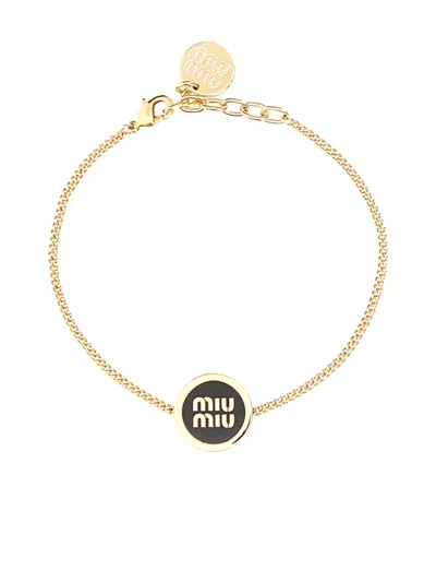 Miu Miu Chain Link Metal Bracelet Enameled In Gold