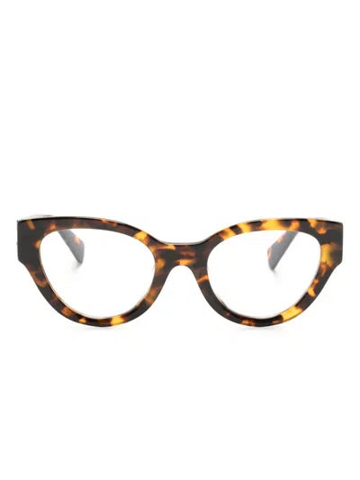 Miu Miu Logo-plaque Cat-eye Frame Glasses In Brown