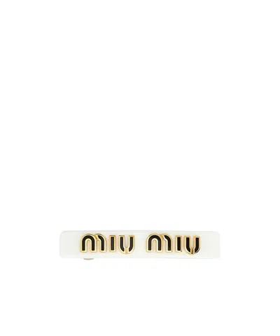 Miu Miu Logo-plaque Clip Fastened Hair Clip In White