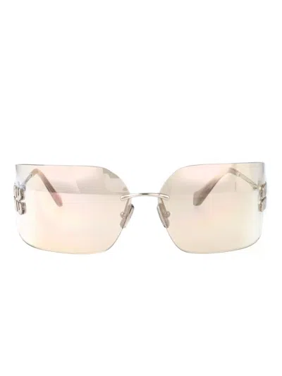 Miu Miu Logo-plaque Geometric Sunglasses In Silver