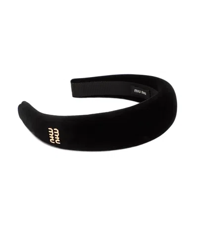 Miu Miu Logo-plaque Hair Band In Black