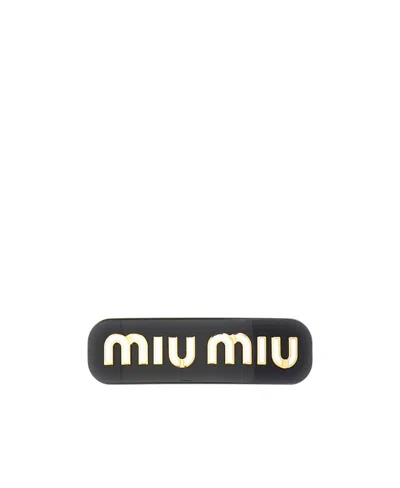 Miu Miu Logo-plaque Hair Slide In Black