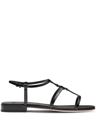 Miu Miu Logo-plaque Leather Flat Sandals In Black