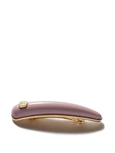 Miu Miu Logo-plaque Leather Hair Clip In Pink