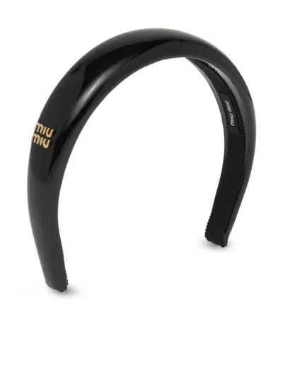 Miu Miu Logo-plaque Leather Headband In F0002 Black