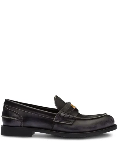 Miu Miu Logo-plaque Leather Loafers In Black