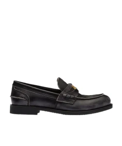 Miu Miu Leather Penny Loafers In Black