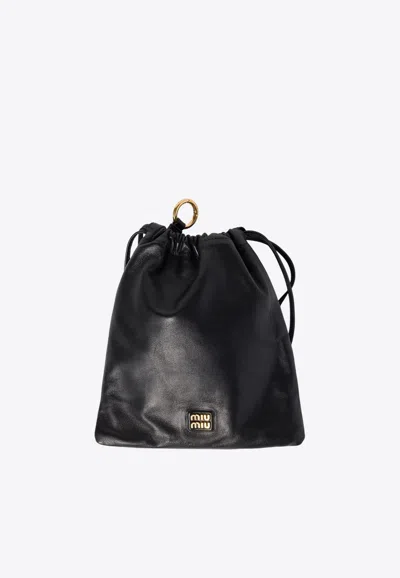 Miu Miu Logo Plaque Leather Pouch Bag In Black