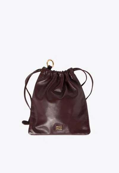Miu Miu Logo Plaque Leather Pouch Bag In Burgundy