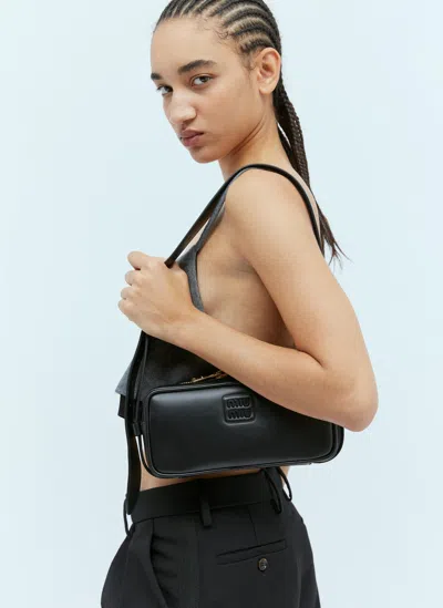 Miu Miu Logo Plaque Leather Shoulder Bag In Black
