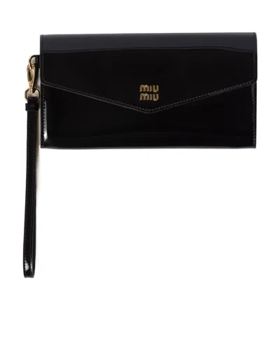 Miu Miu Logo-plaque Leather Wallet In Black