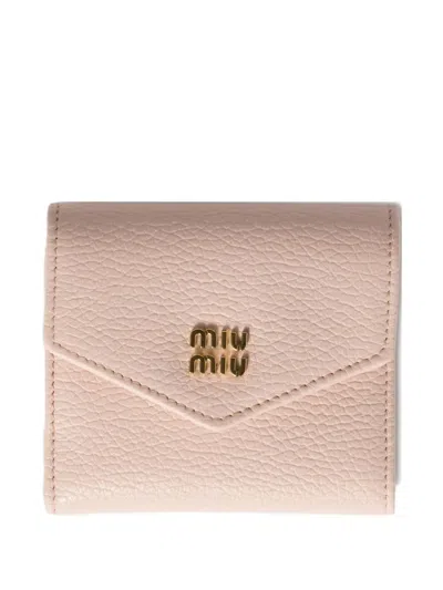 Miu Miu Logo-plaque Leather Wallet In Pink