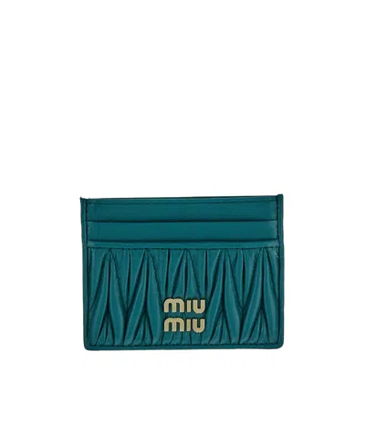 Miu Miu Matelassé Nappa Leather Card Holder In Green