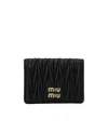 Miu Miu Miumiu Women Small Matelassé Nappa Leather Wallet With Snap Closure In Black